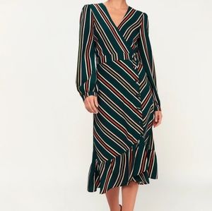 Lulus NWT Kendle Teal Green Striped Button-up midi dress size women's La…